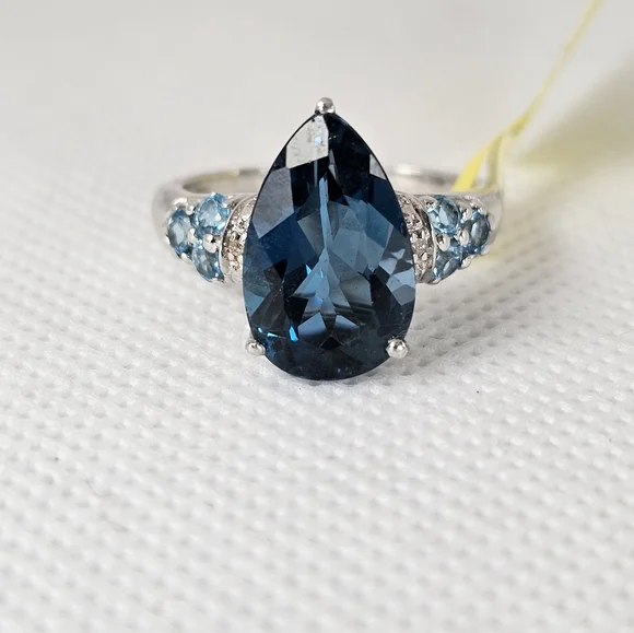Genuine London Blue & Swiss Blue Topaz Ring Platinum Over Sterling Silver Sz 6! - Picture 6 of 8
